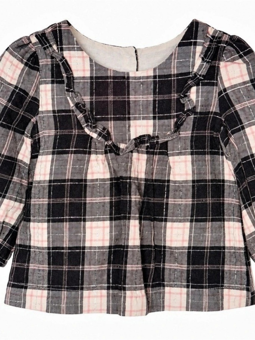 Baby Gap Plaid Ruffle Babydoll Top Black Pink Metallic 18-24M